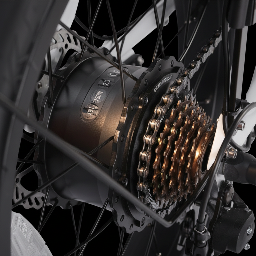 Shimano 7-speed gears on CEMOTO foldable electric commuter bike for smooth shifting