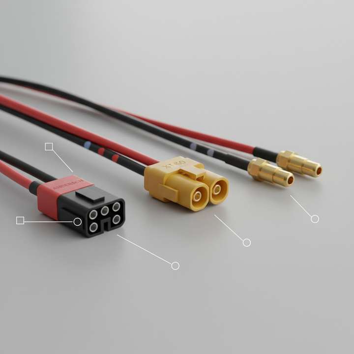 Close-up technical illustration of different e-bike battery connectors with clear visual distinction between connector types.