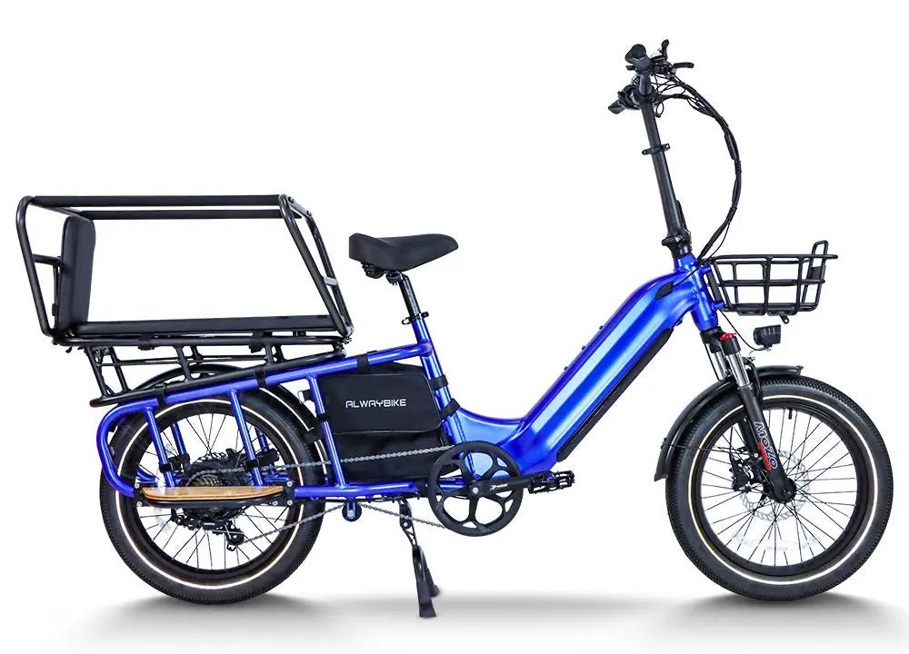 Cargo Electric Bike |CEMOTO B69 750W Heavy Duty E-Bike 150kg Capacity - Blue cargo electric bike with front basket and rear cargo rack, heavy-duty frame