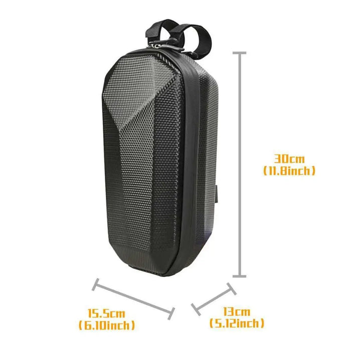 A product-focused overview showing how a protected storage bag can organize an e-bike spare-parts kit before a ride.