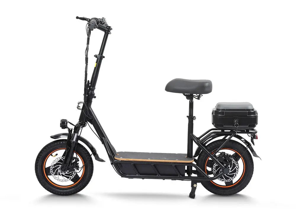 Editorial shopping image introducing the choice between stand-up, seated, and mobility scooter formats.