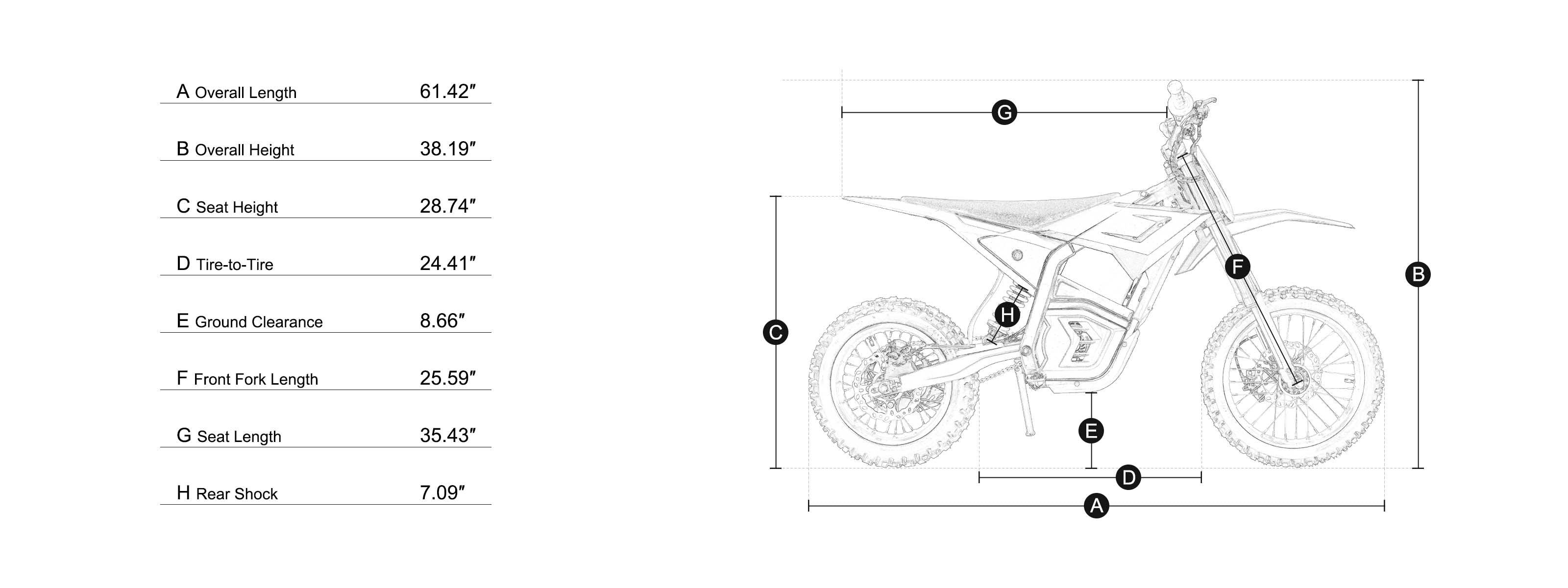 Electric dirt bike Size guide