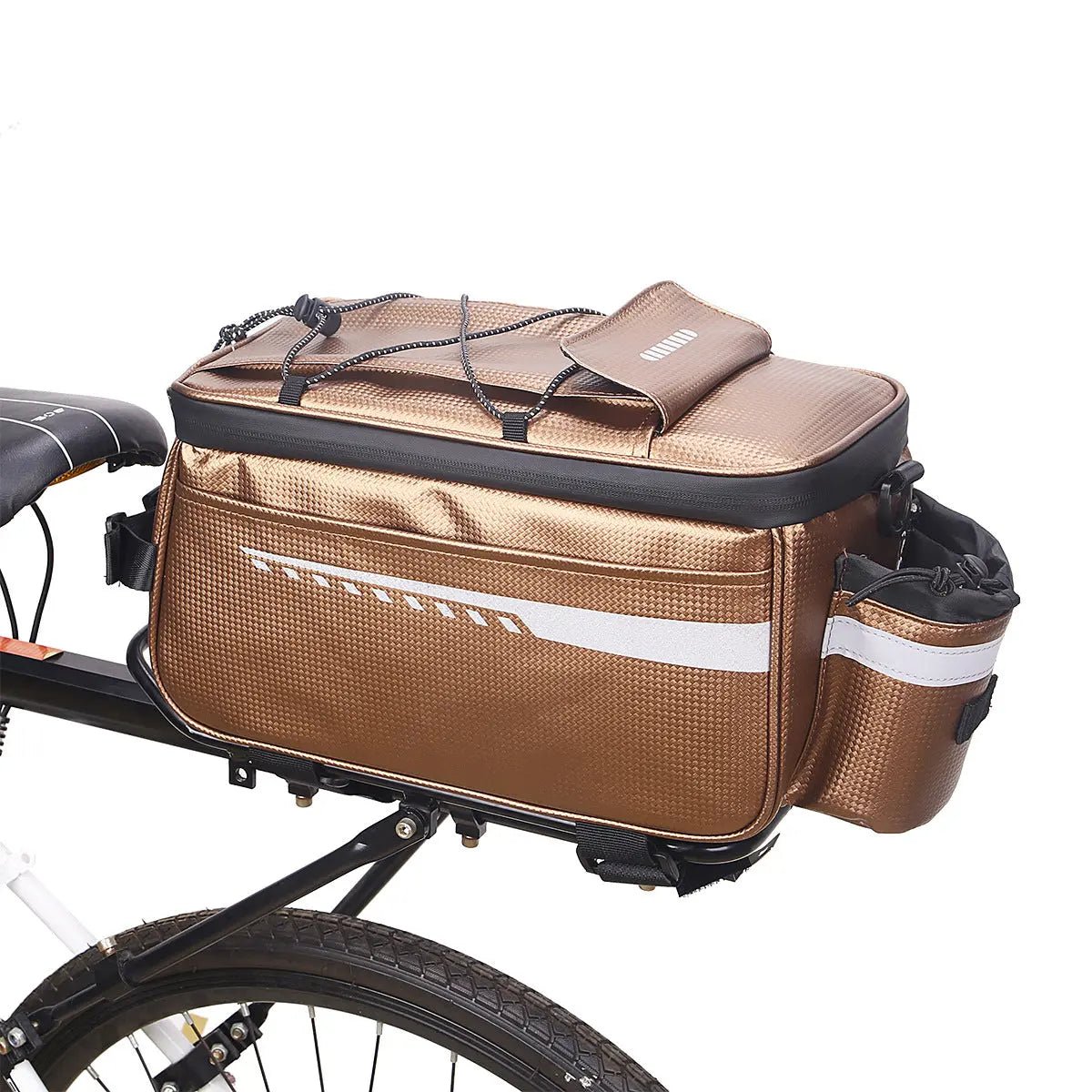 ASBR-H06 PU commuter rack bag, bronze gold, with reflective side stripe.