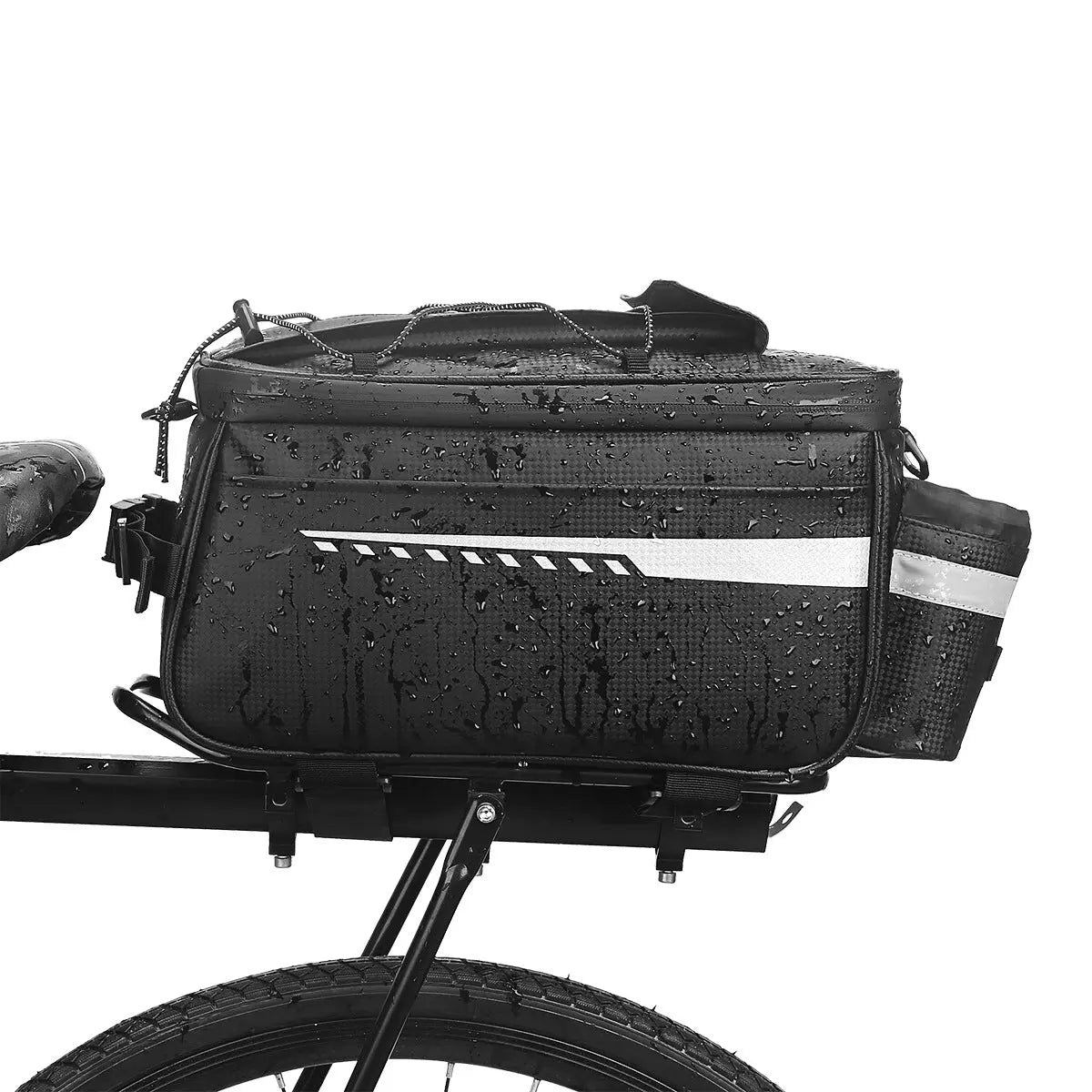 ASBR-H06 PU commuter rack bag, black, water-resistant, reflective stripe.