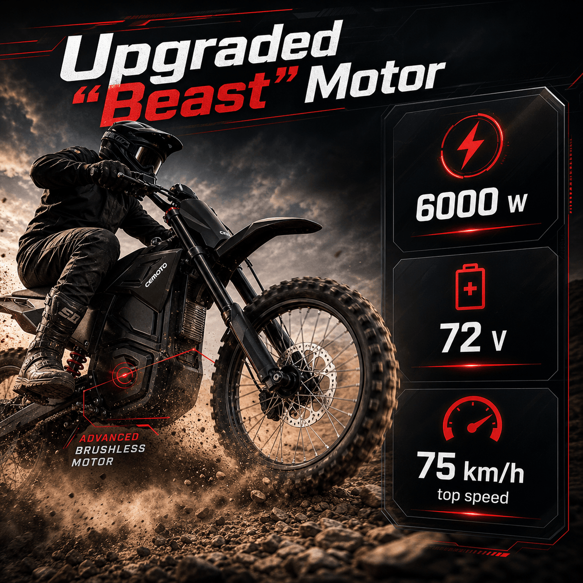 D03 Beast High-Performance Off-Road Electric Dirt Bike | 6000W - CEMOTO